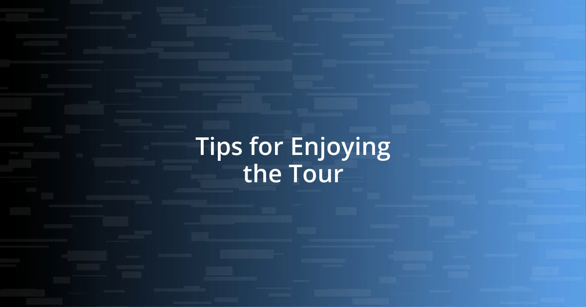 Tips for Enjoying the Tour