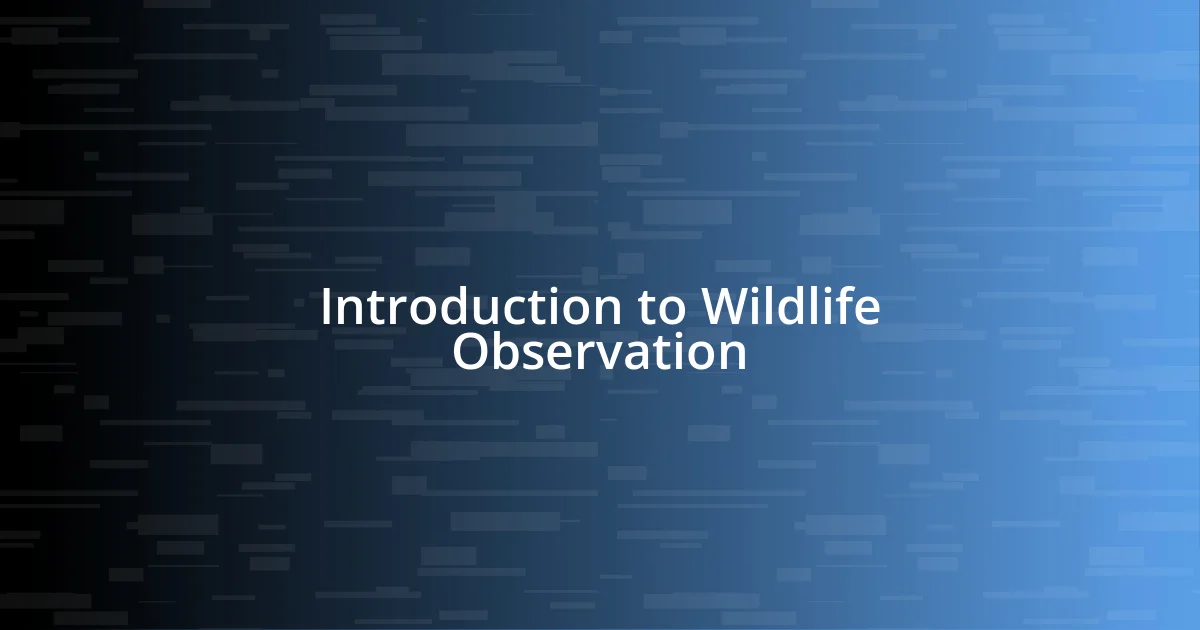 Introduction to Wildlife Observation